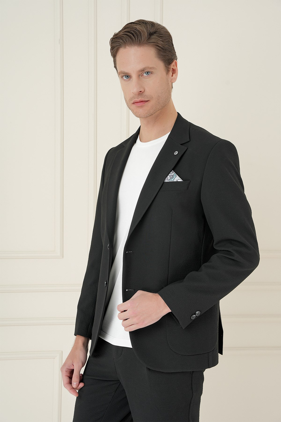 Comfort Fit Mono Yaka Çift Yırtmaç Torba Cep Siyah Blazer Ceket C 698
