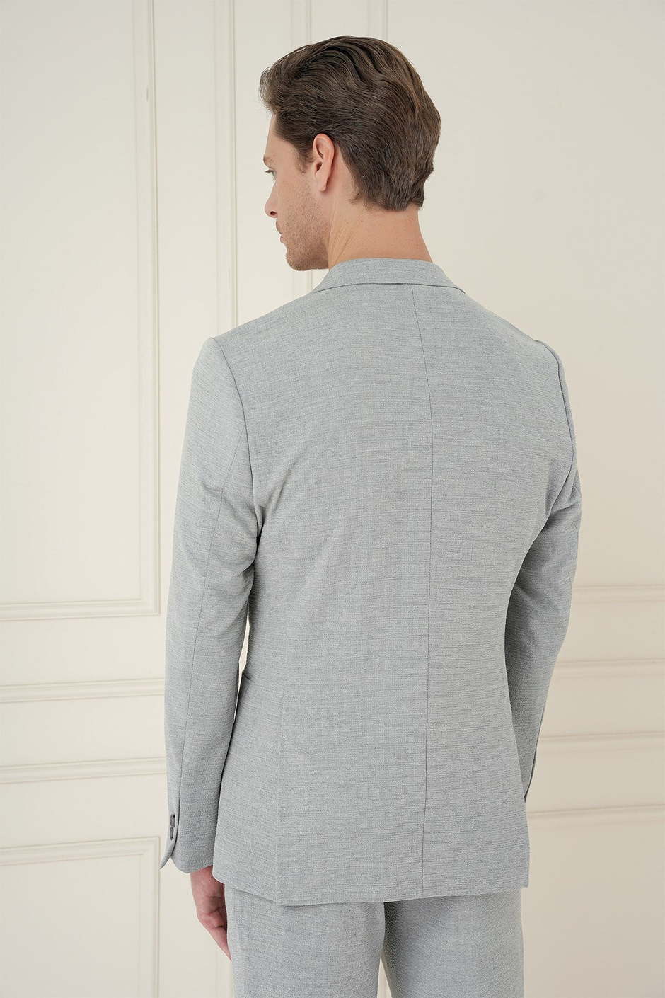 Comfort Fit Mono Yaka Çift Yırtmaç Torba Cep Gri Blazer Ceket C 698