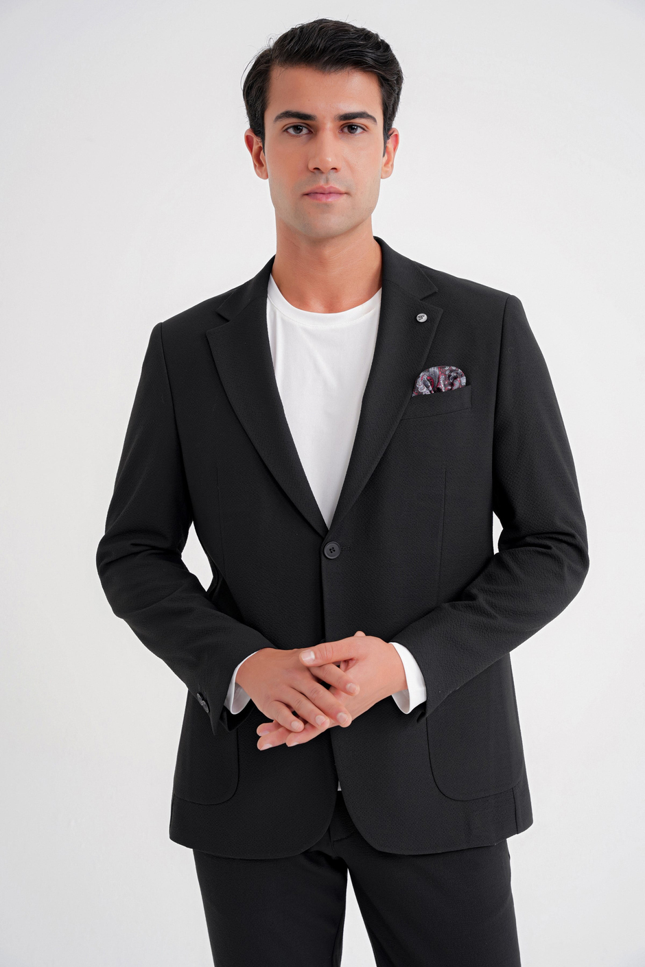 Comfort Fit Mono Yaka Çift Yırtmaç Torba Cep Siyah-1 Blazer Ceket C 698