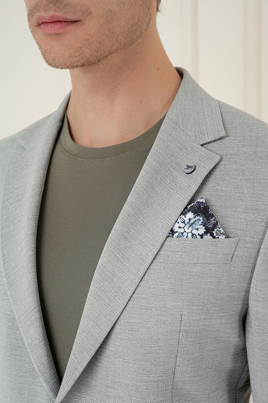 Comfort Fit Mono Yaka Çift Yırtmaç Torba Cep Gri Blazer Ceket C 698