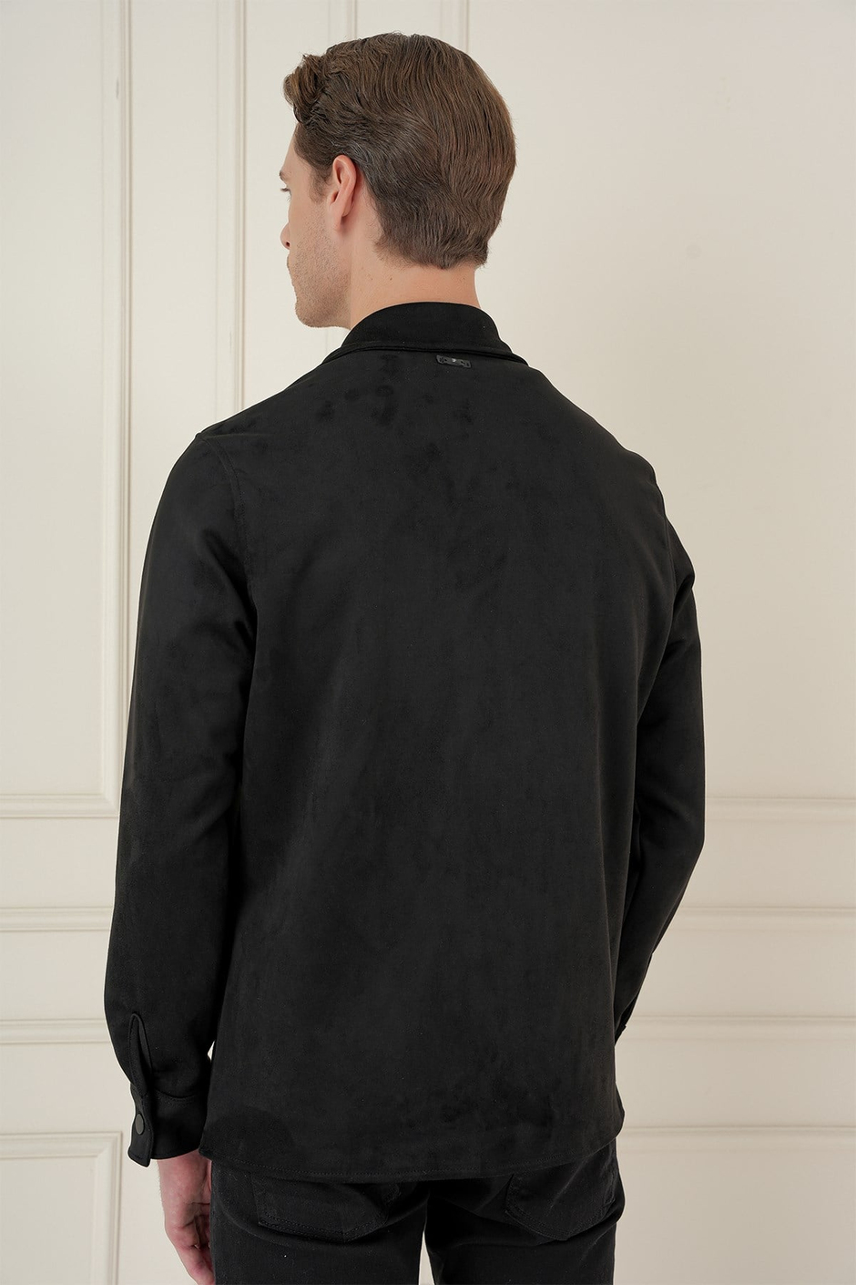Comfort Fit Mono Yaka Kapaklı Cep Esnek Pamuklu Siyah Süet Ceket C 699