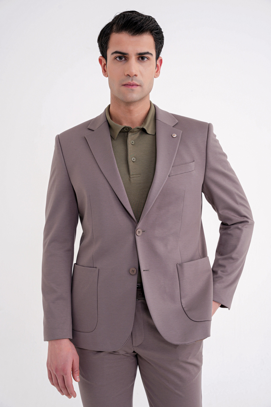 Comfort Fit Mono Yaka Torba Cep Esnek Yünlü Füme Spor Takım Elbise TK 931