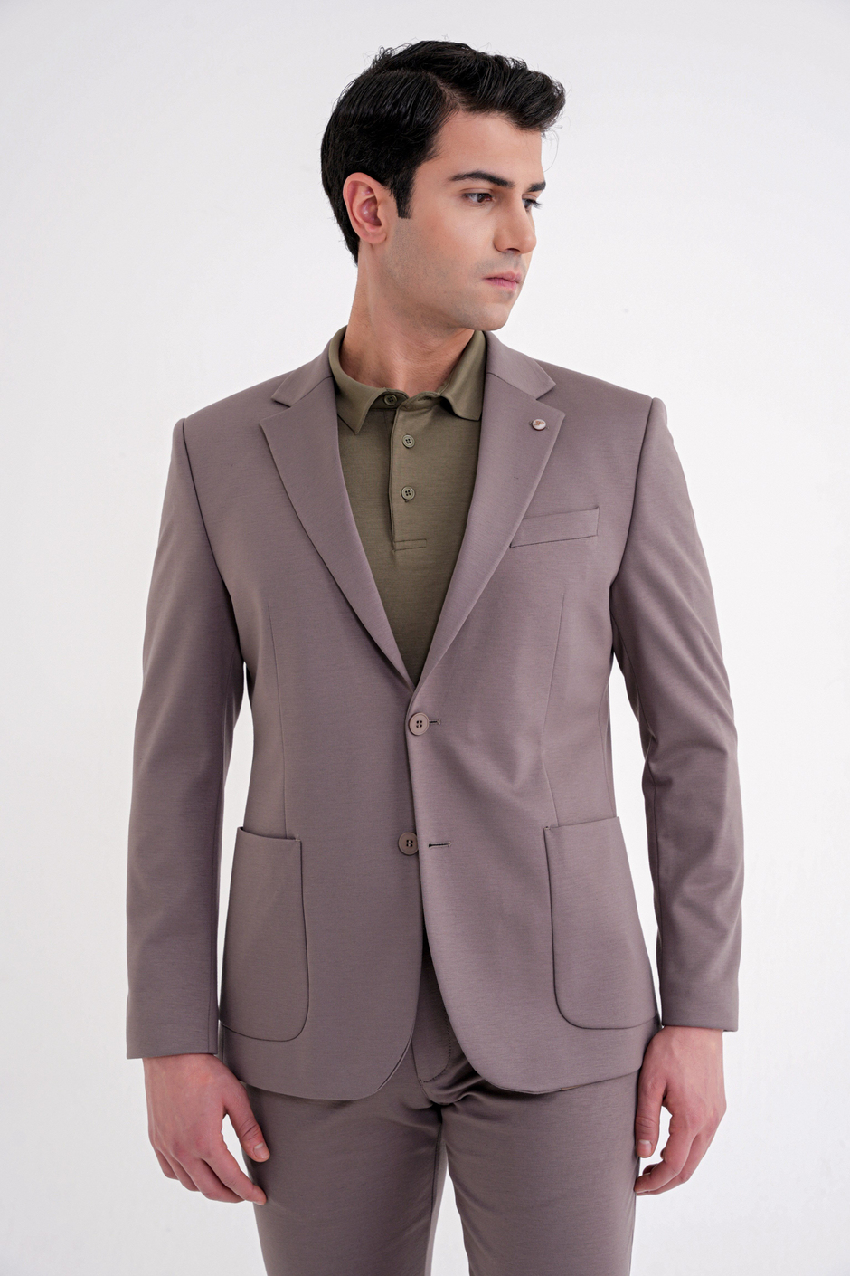 Comfort Fit Mono Yaka Torba Cep Esnek Yünlü Füme Spor Takım Elbise TK 931