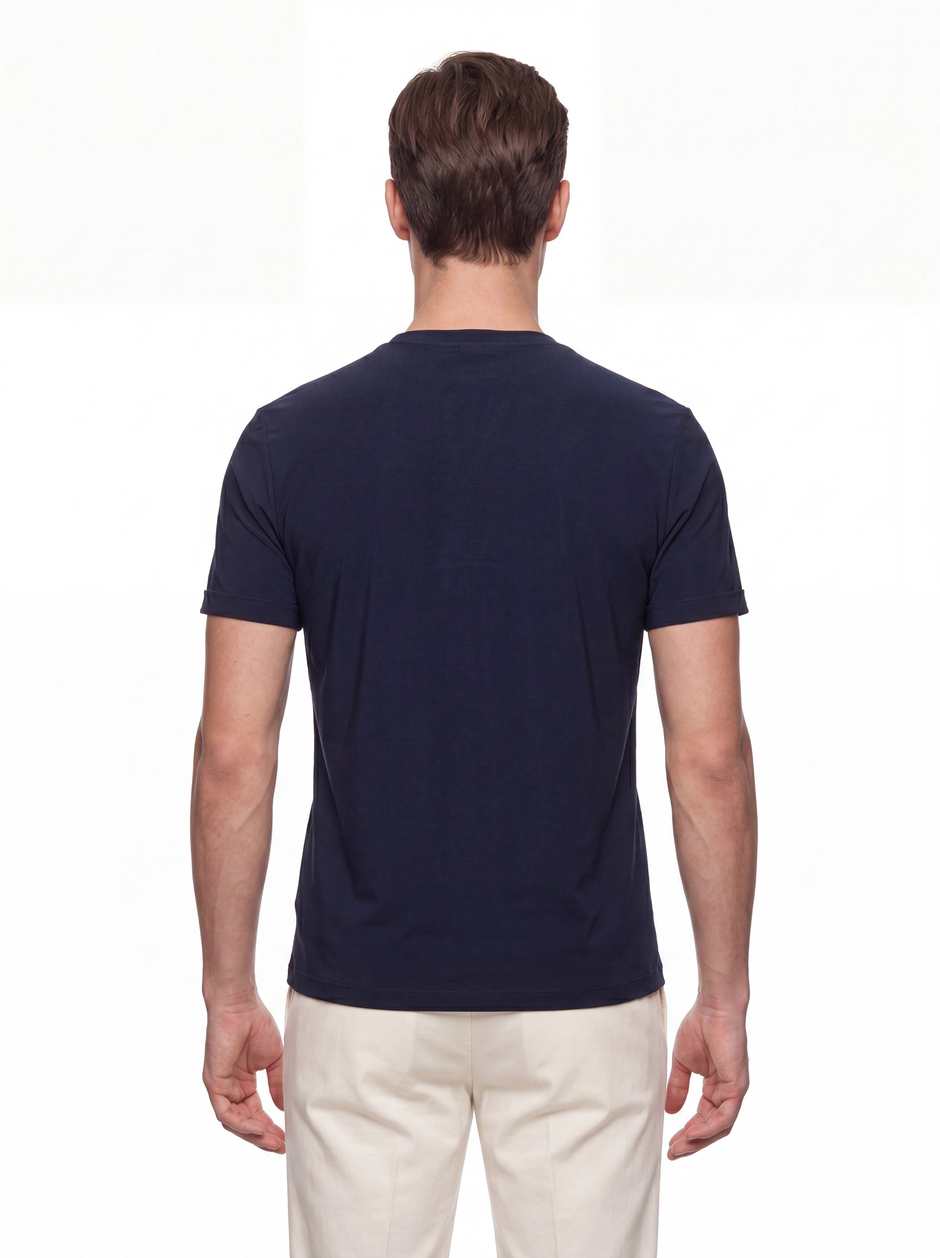Comfort Fit Pamuklu Bisiklet Yaka Lacivert Tişört TS 929