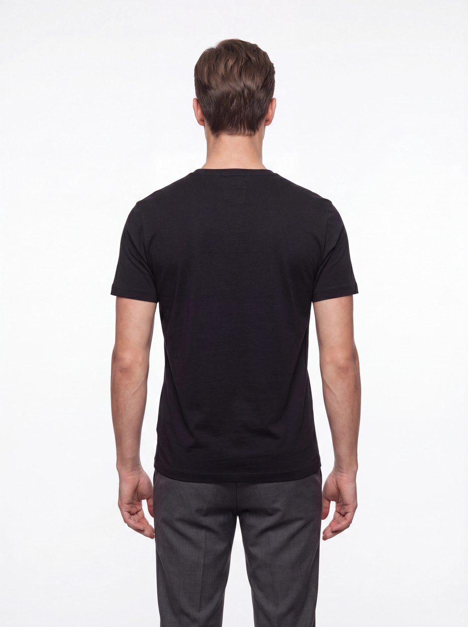 Comfort Fit Pamuklu Modal Kumaş Bisiklet Yaka Siyah Tişört TS 924