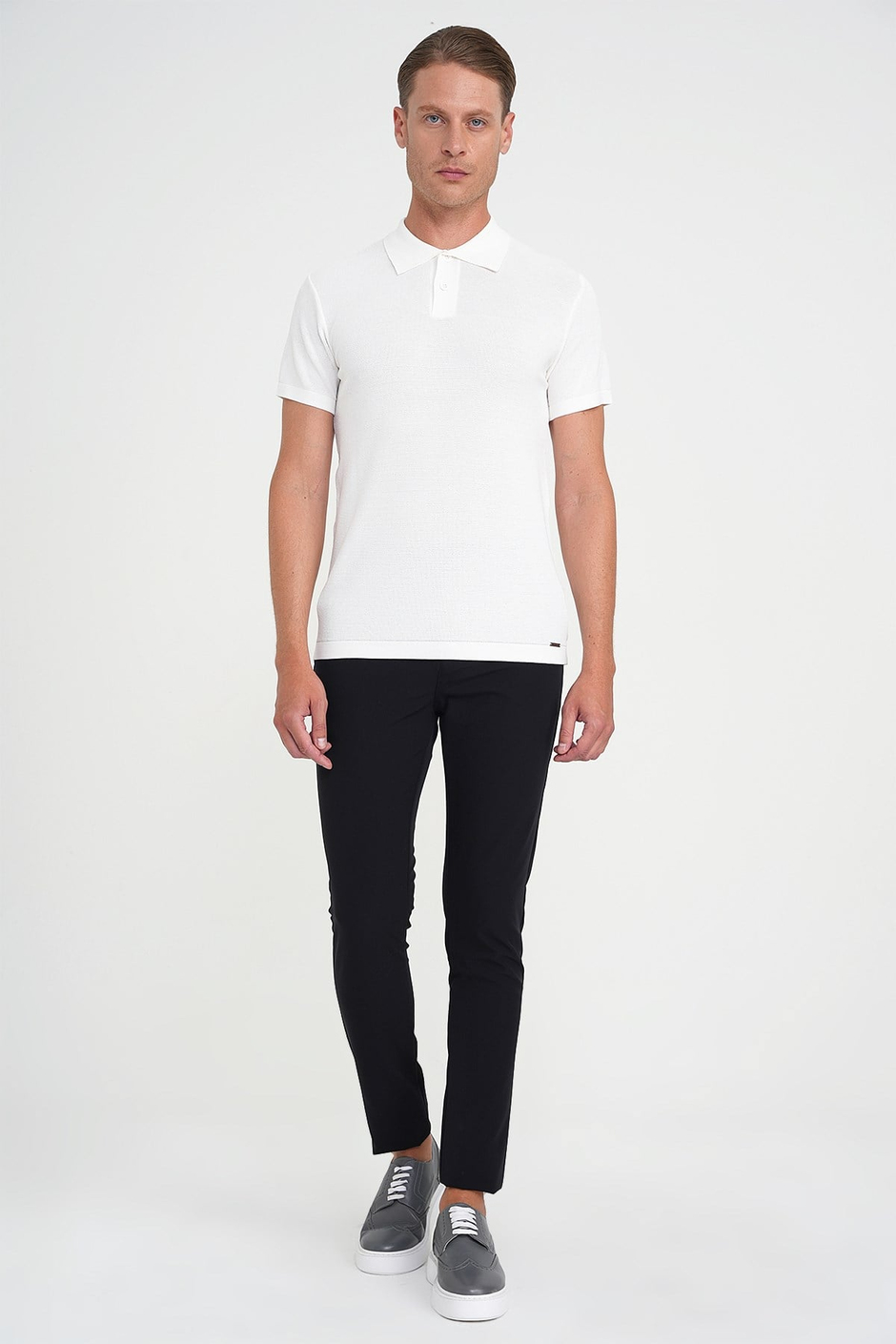 Comfort Fit Polo Yaka Kısa Kollu Ekru Triko Tr 883
