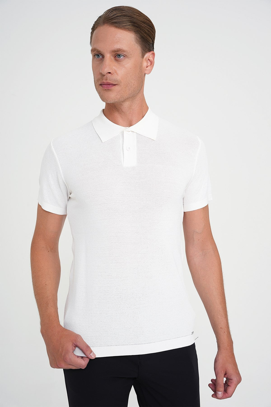 Comfort Fit Polo Yaka Kısa Kollu Ekru Triko Tr 883