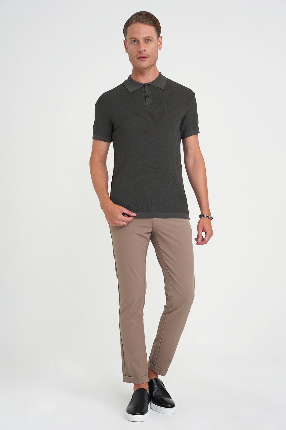 Comfort Fit Polo Yaka Kısa Kollu Haki Triko Tr 883
