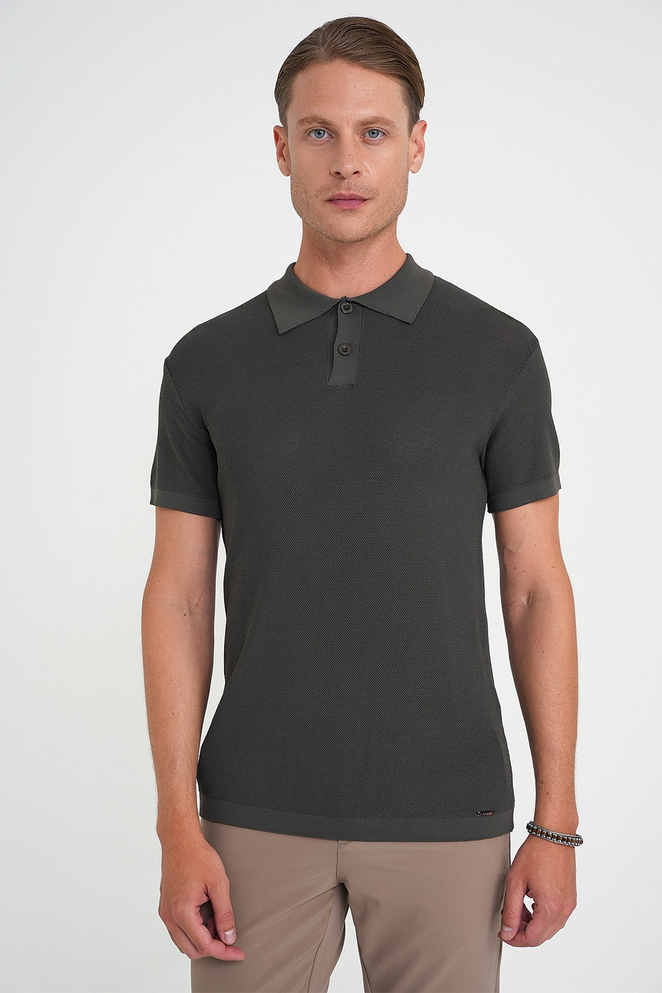 Comfort Fit Polo Yaka Kısa Kollu Haki Triko Tr 883