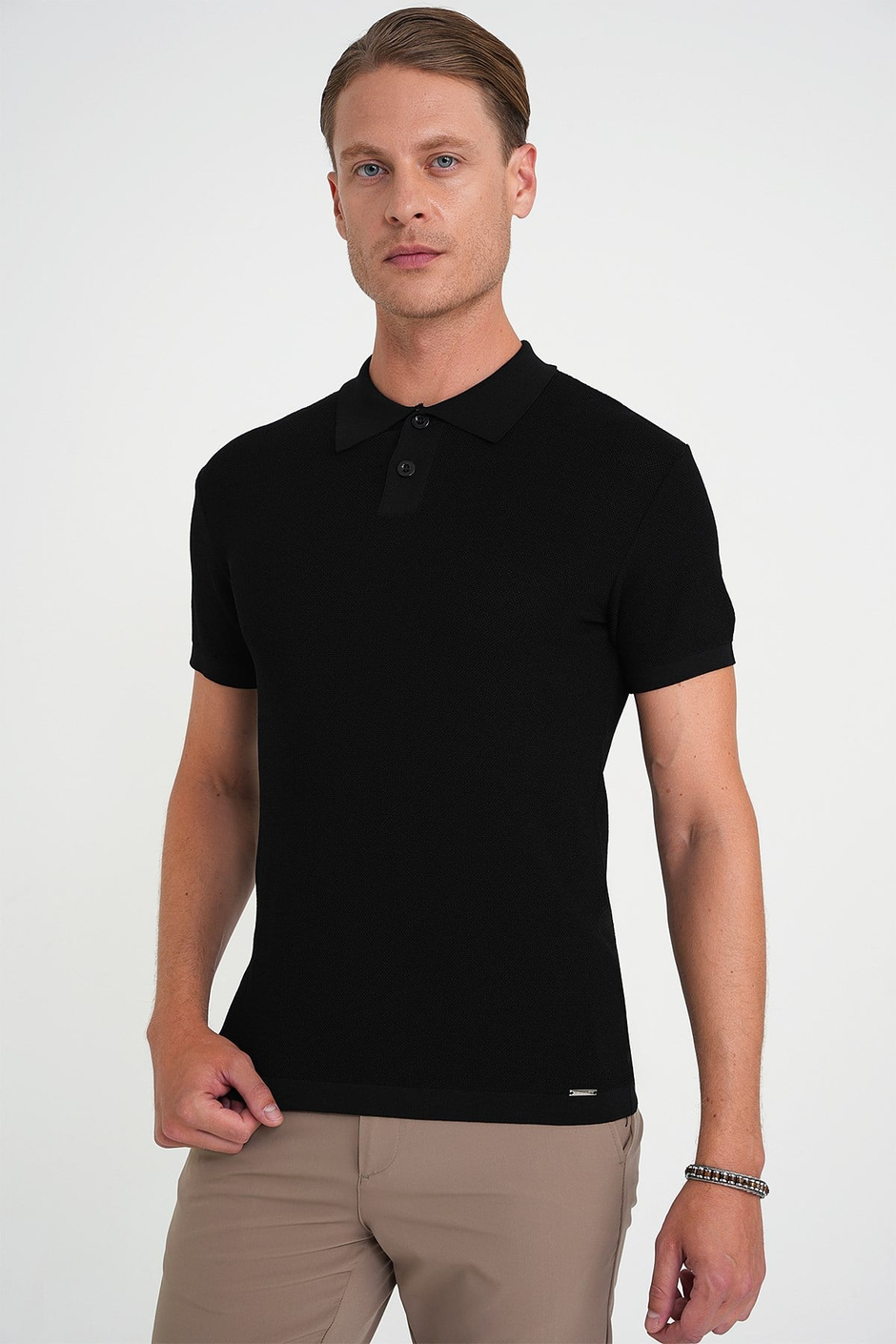 Comfort Fit Polo Yaka Kısa Kollu Siyah Triko Tr 883