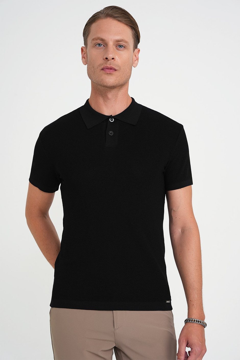 Comfort Fit Polo Yaka Kısa Kollu Siyah Triko Tr 883