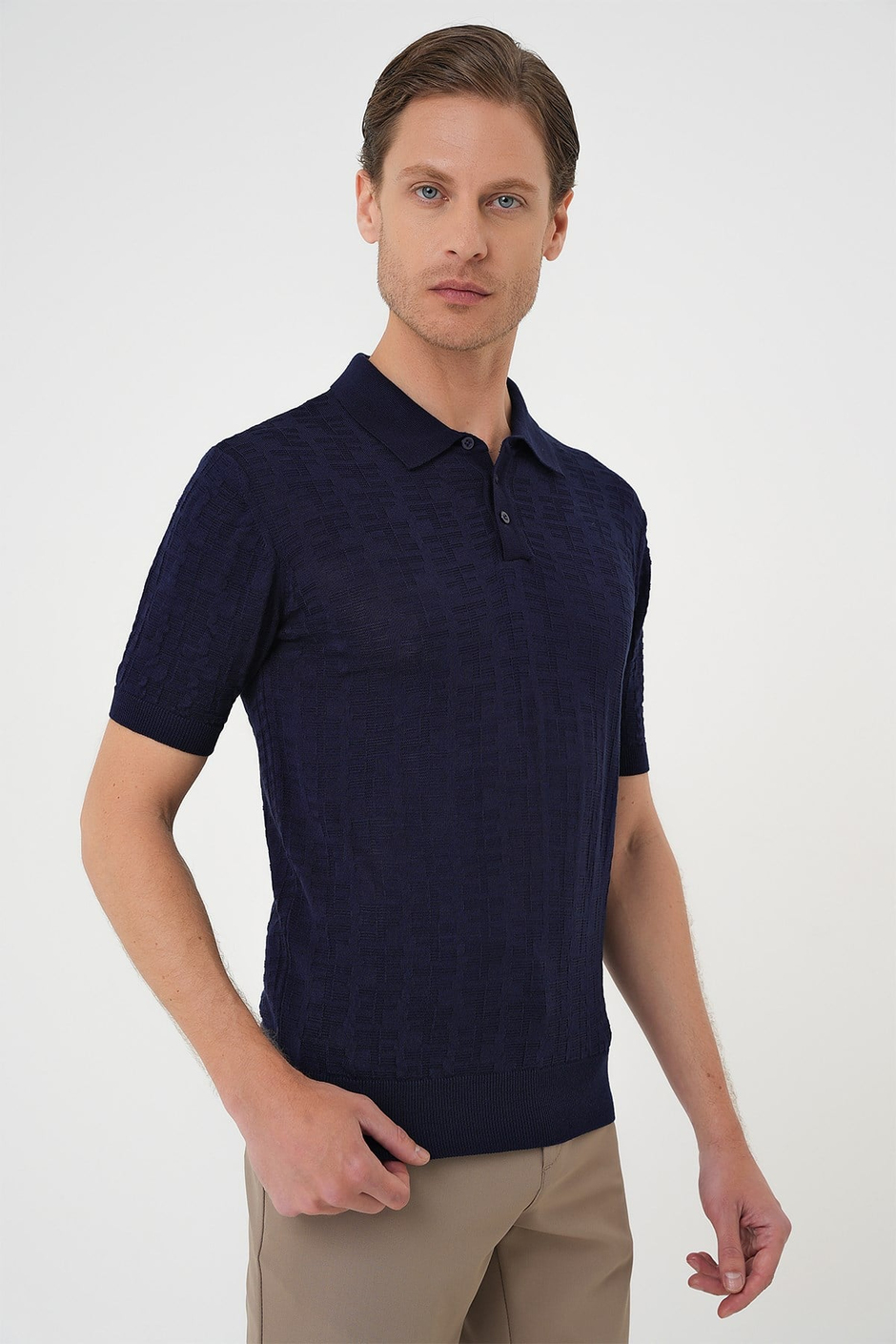Comfort Fit Polo Yaka Pamuklu Kısa Kol Casual Lacivert Triko Tişört Tr 880
