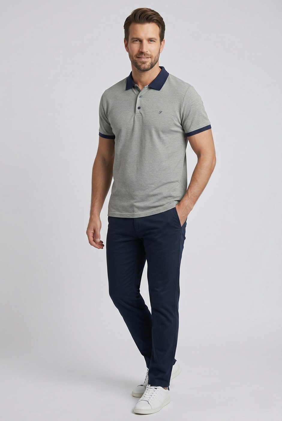 Comfort Fit Rahat Kalıp %100 Pamuk Kıvrılmaz Yaka Bej Lacivert Polo Yaka Tişört TS 931