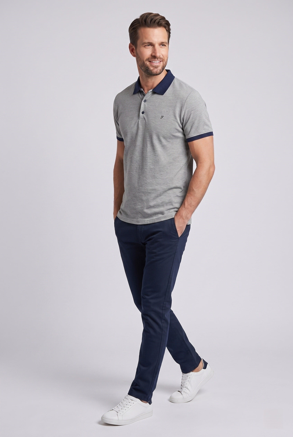 Comfort Fit Rahat Kalıp %100 Pamuk Kıvrılmaz Yaka Bej Lacivert Polo Yaka Tişört TS 931