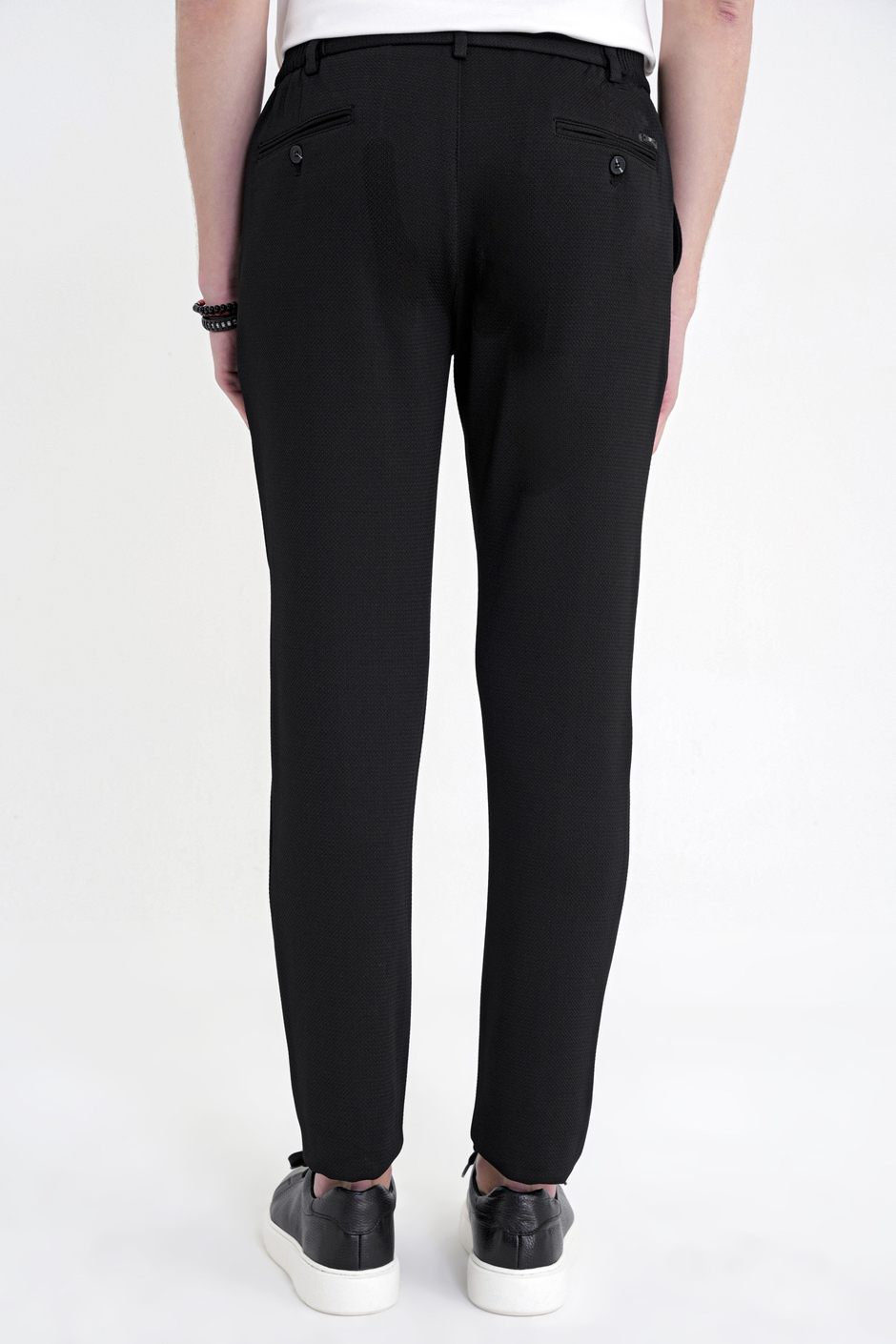 Comfort Fit Rahat Kalıp Beli Lastikli Armürlü Dokuma Esnek Pamuklu Siyah Jogger Pantolon P 1217