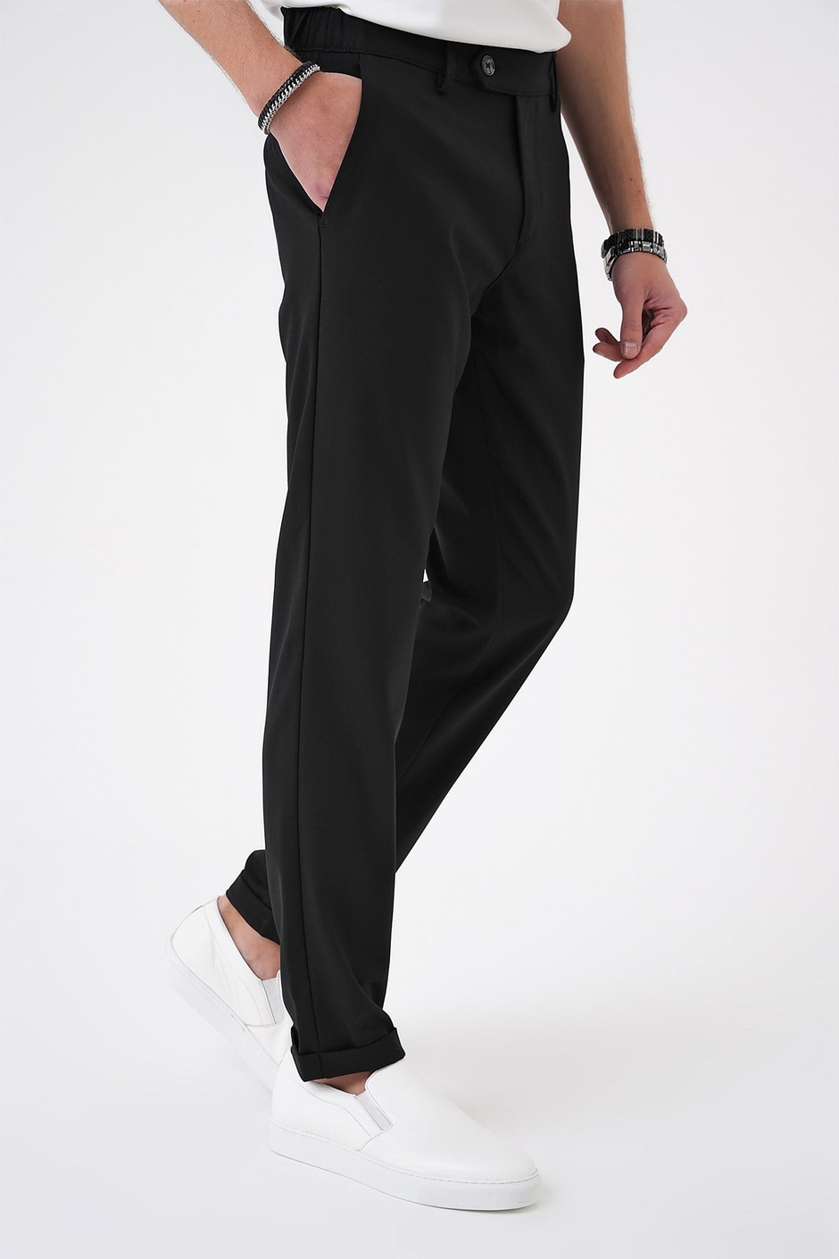 Comfort Fit Rahat Kalıp Beli Lastikli Siyah Jogger Pantolon  P 1184