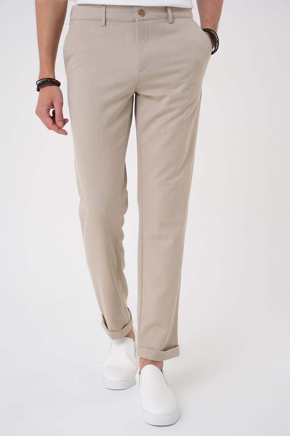 Comfort Fit Rahat Kalıp Beli Lastikli Bej Jogger Pantolon  P 1183