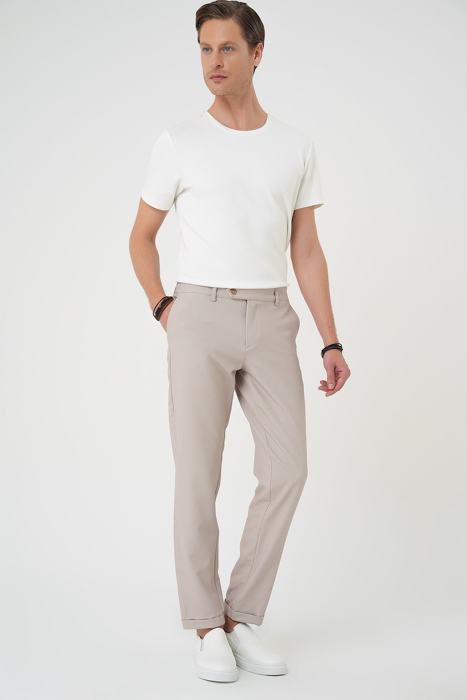 Comfort Fit Rahat Kalıp Beli Lastikli Bej Jogger Pantolon  P 1181