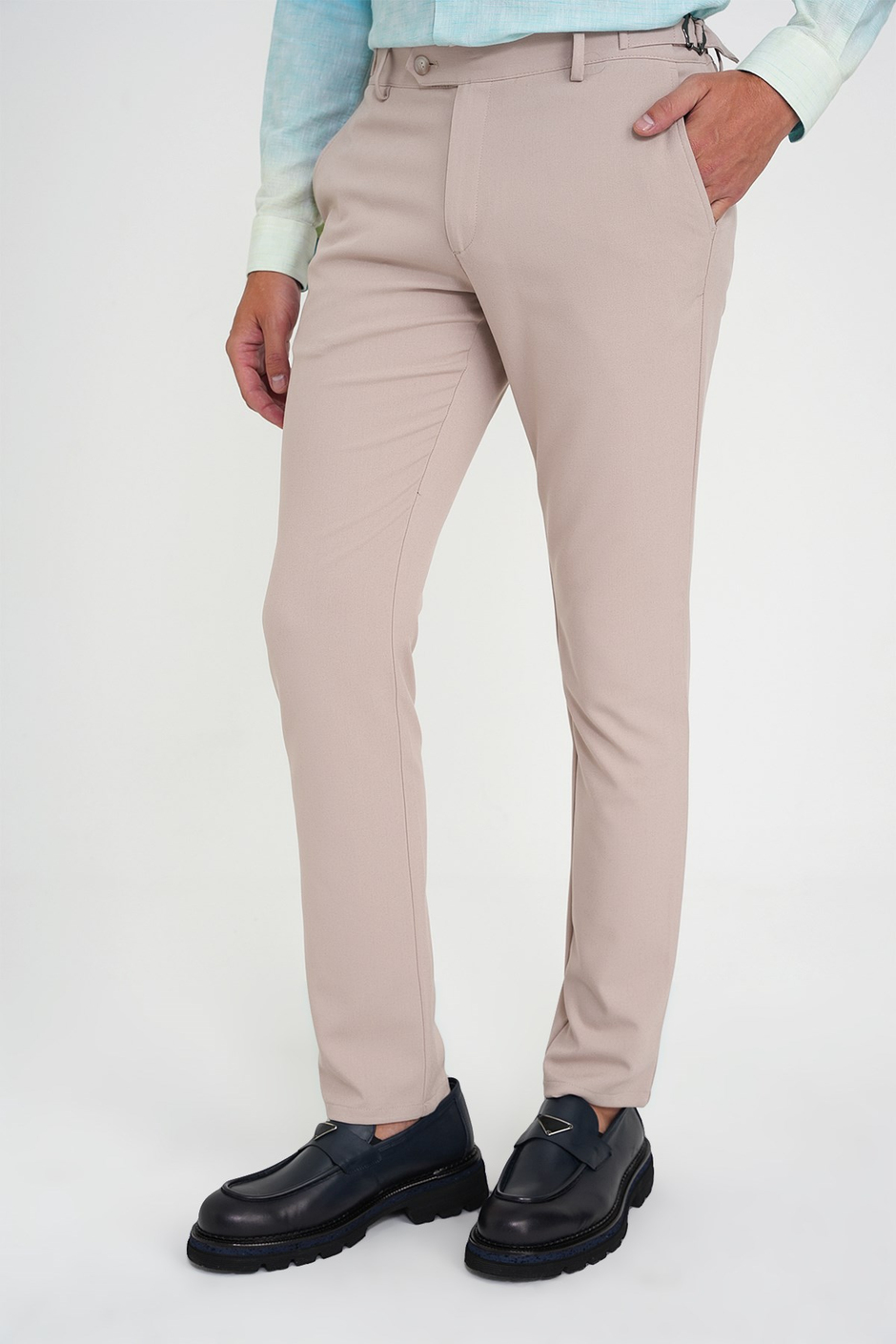 Comfort Fit Rahat Kalıp Beli Lastikli Yandan Tokalı Esnek Bej Jogger Pantolon P 1178