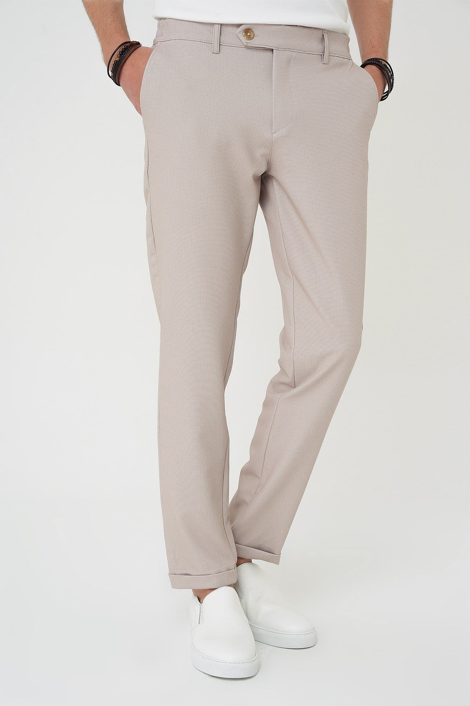 Comfort Fit Rahat Kalıp Beli Lastikli Bej Jogger Pantolon  P 1181