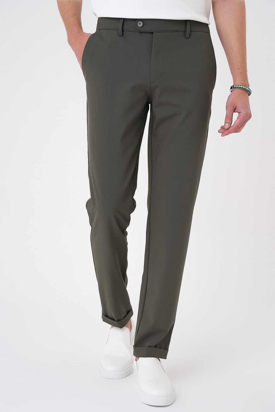 Comfort Fit Rahat Kalıp Beli Lastikli Haki Jogger Pantolon  P 1184