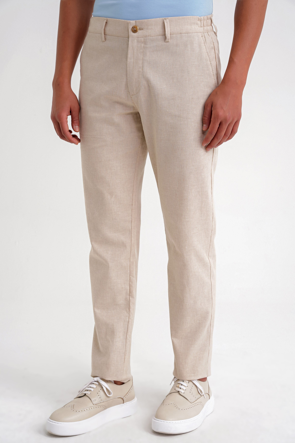 Comfort Fit Rahat Kalıp Beli Lastikli Esnek Çizgili Bej Jogger Pantolon P 1196