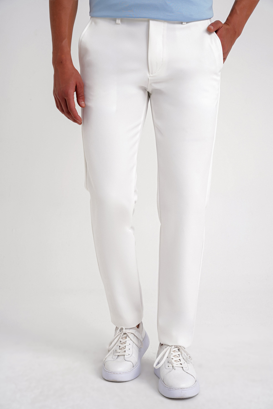 Comfort Fit Rahat Kalıp Beli Lastikli Esnek Pamuklu Beyaz Jogger Pantolon P 1195