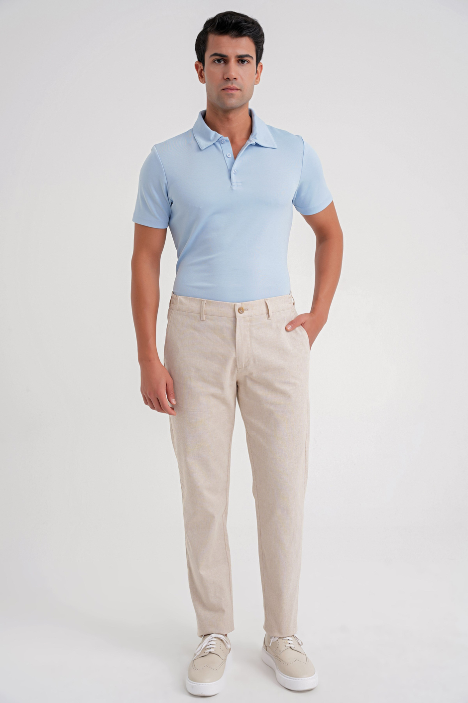 Comfort Fit Rahat Kalıp Beli Lastikli Esnek Çizgili Bej Jogger Pantolon P 1196