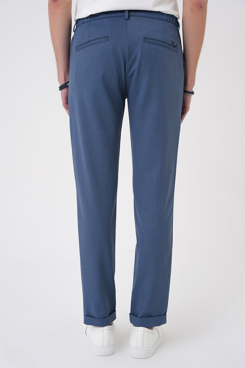 Comfort Fit Rahat Kalıp Beli Lastikli Pileli İndigo Jogger Pantolon  P 1182