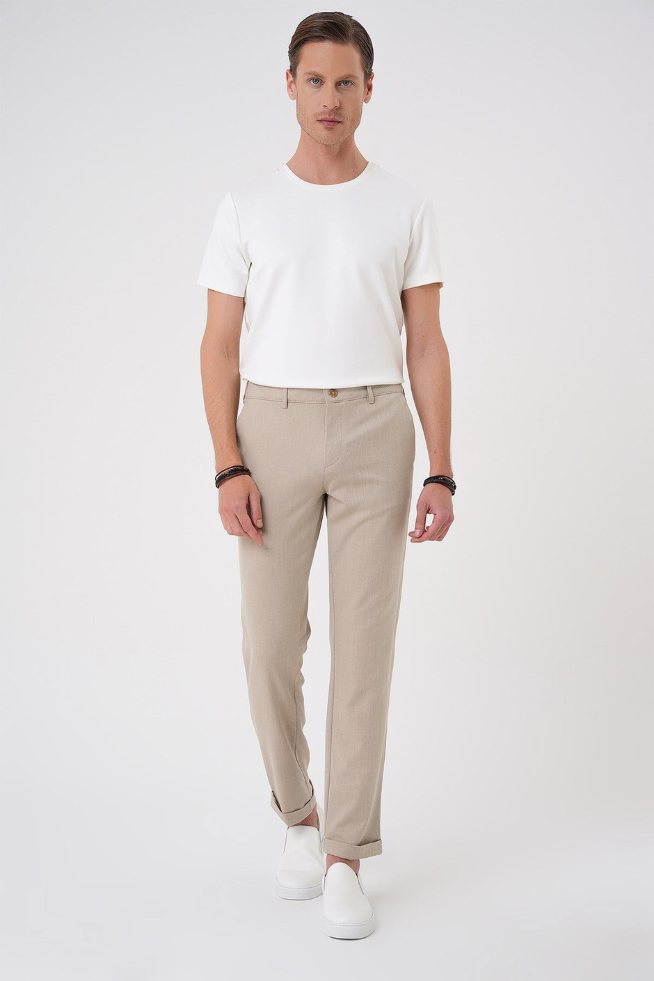 Comfort Fit Rahat Kalıp Beli Lastikli Bej Jogger Pantolon  P 1183