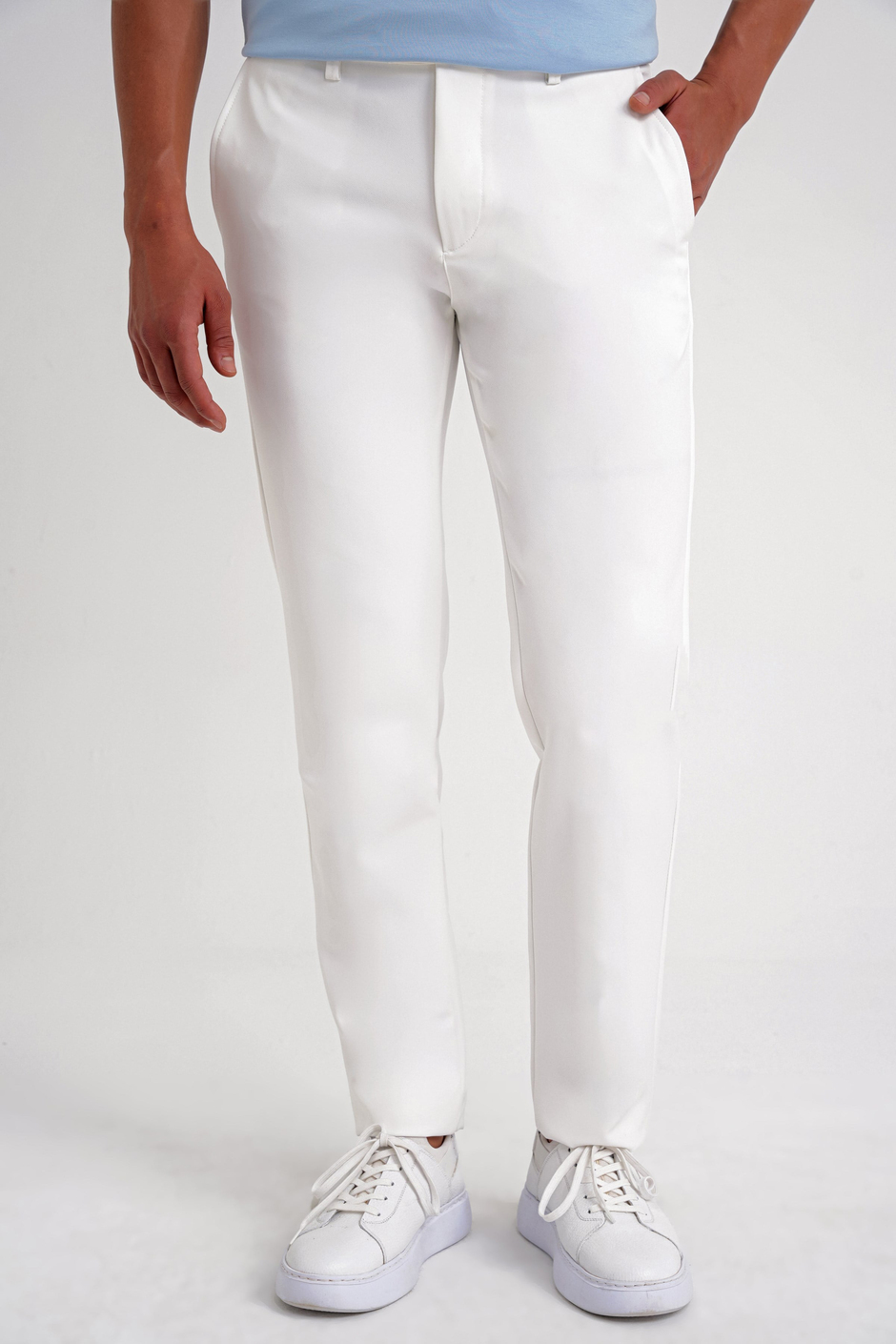 Comfort Fit Rahat Kalıp Beli Lastikli Esnek Pamuklu Beyaz Jogger Pantolon P 1195