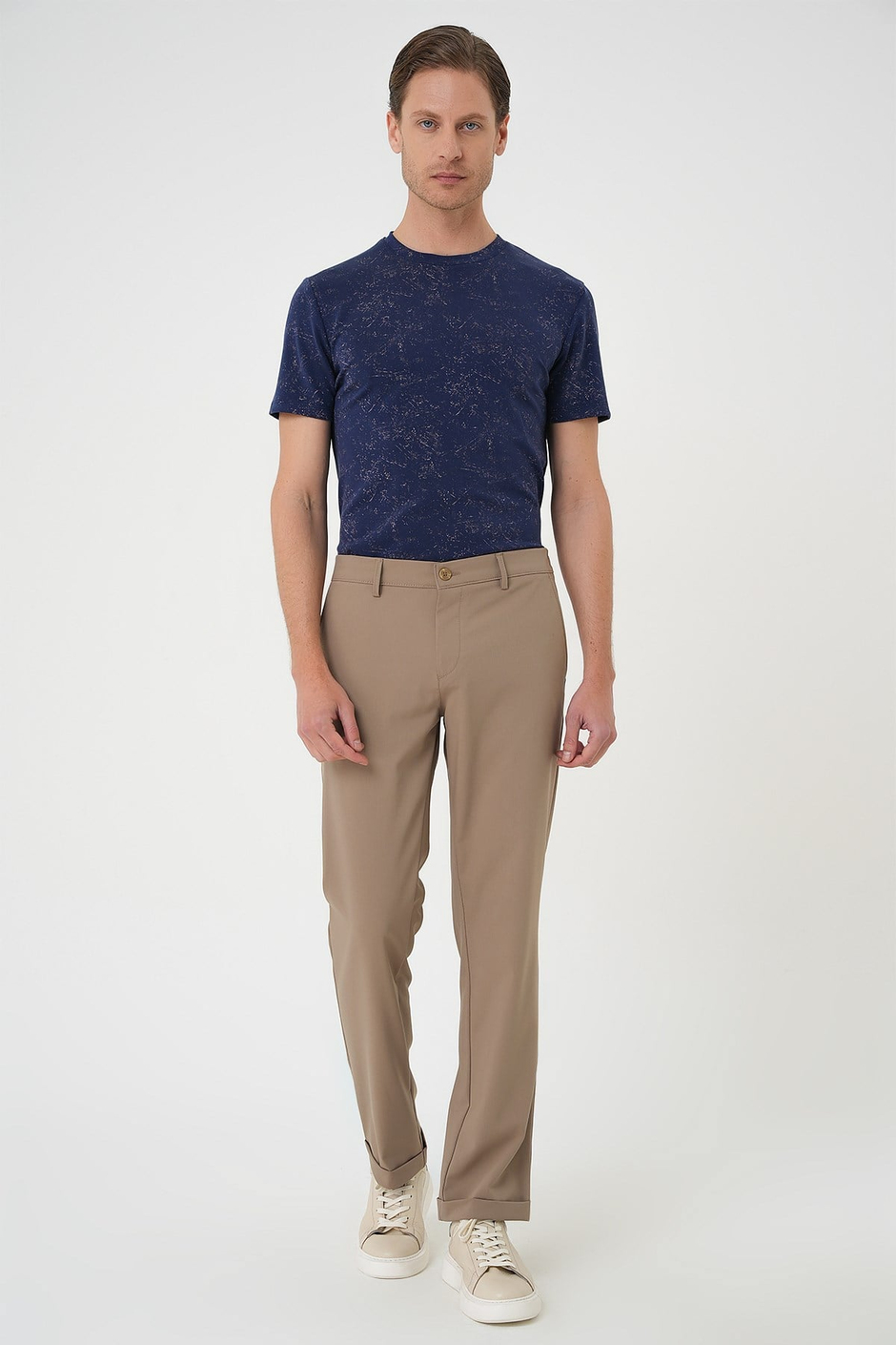 Comfort Fit Rahat Kalıp Beli Lastikli Bej Jogger Pantolon  P 1185
