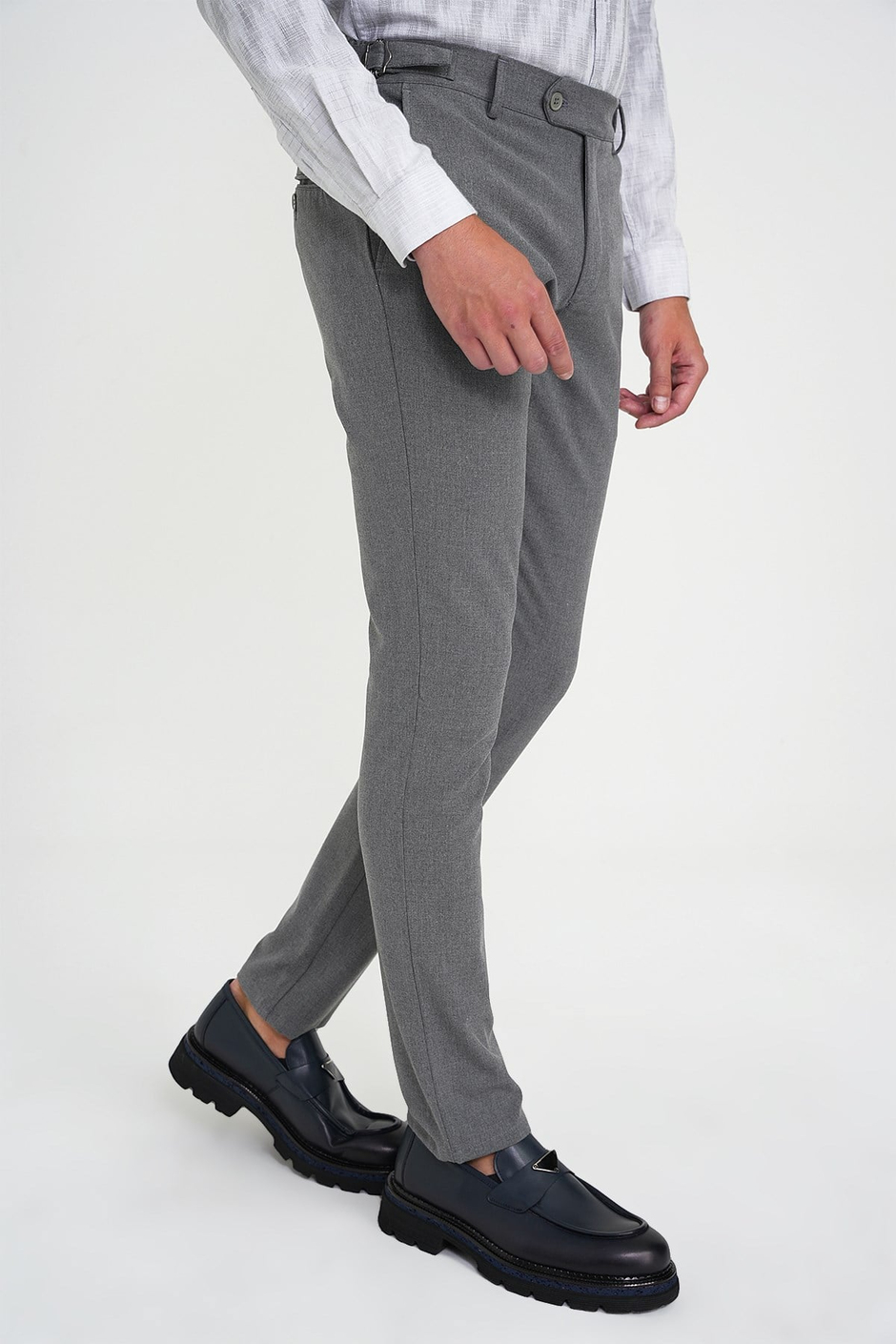 Comfort Fit Rahat Kalıp Beli Lastikli Yandan Tokalı Esnek Açık Gri Jogger Pantolon P 1178