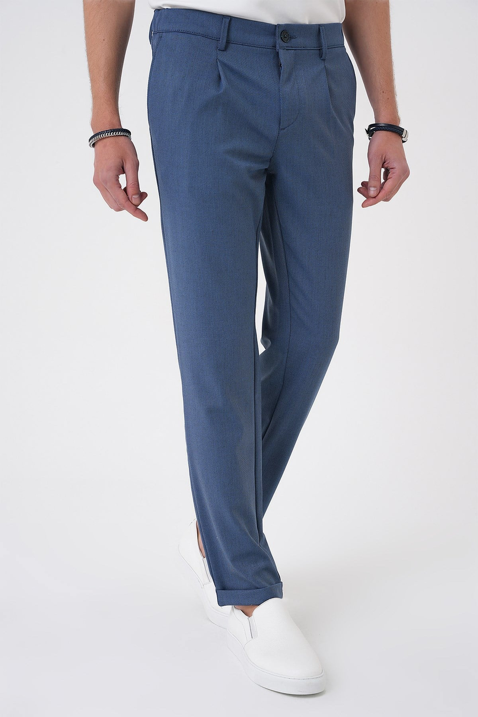 Comfort Fit Rahat Kalıp Beli Lastikli Pileli İndigo Jogger Pantolon  P 1182