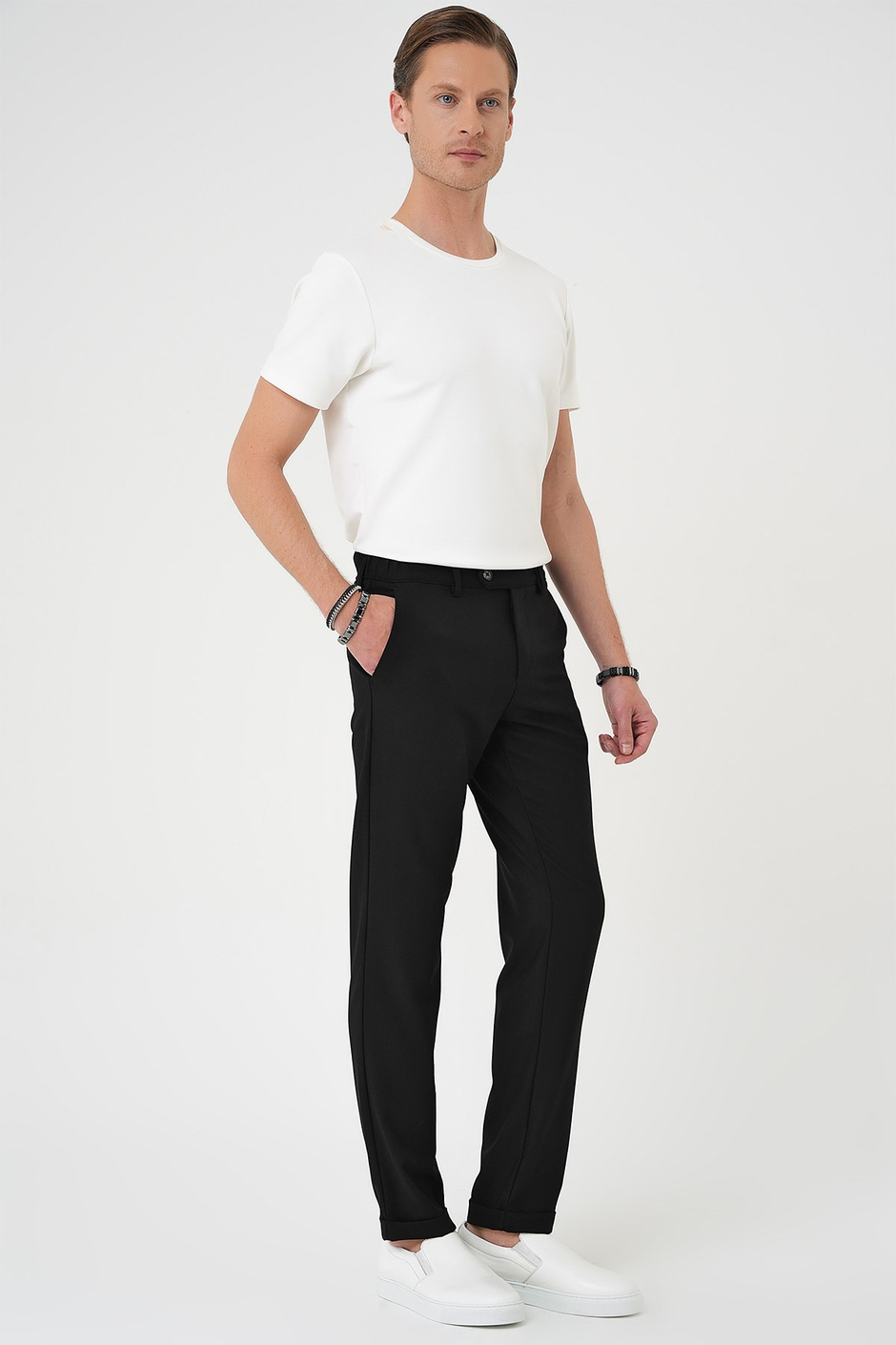 Comfort Fit Rahat Kalıp Beli Lastikli Dokulu Siyah Jogger Pantolon  P 1186