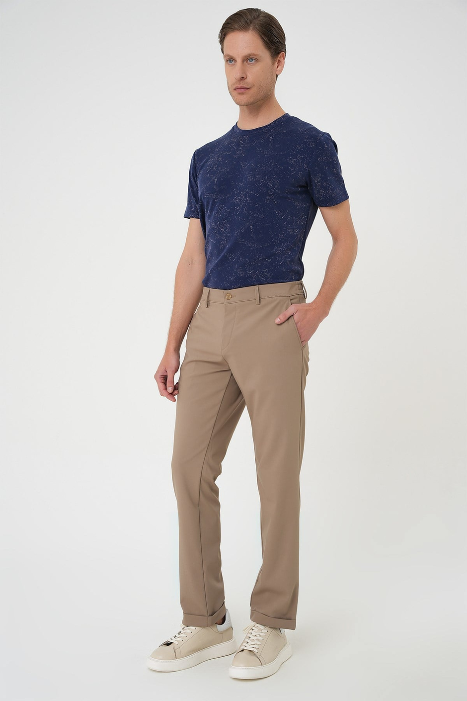 Comfort Fit Rahat Kalıp Beli Lastikli Bej Jogger Pantolon  P 1185