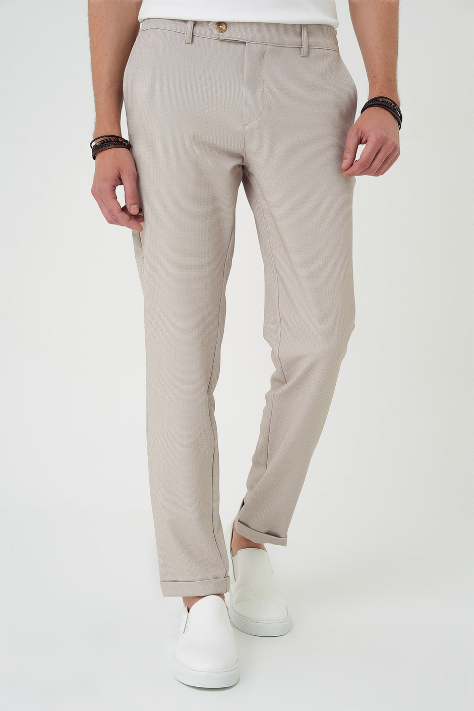 Comfort Fit Rahat Kalıp Beli Lastikli Bej Jogger Pantolon  P 1181