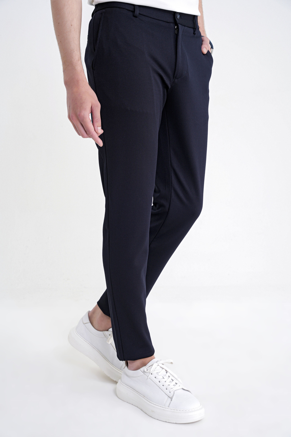 Comfort Fit Rahat Kalıp Beli Lastikli Armürlü Dokuma Esnek Pamuklu Lacivert Jogger Pantolon P 1217