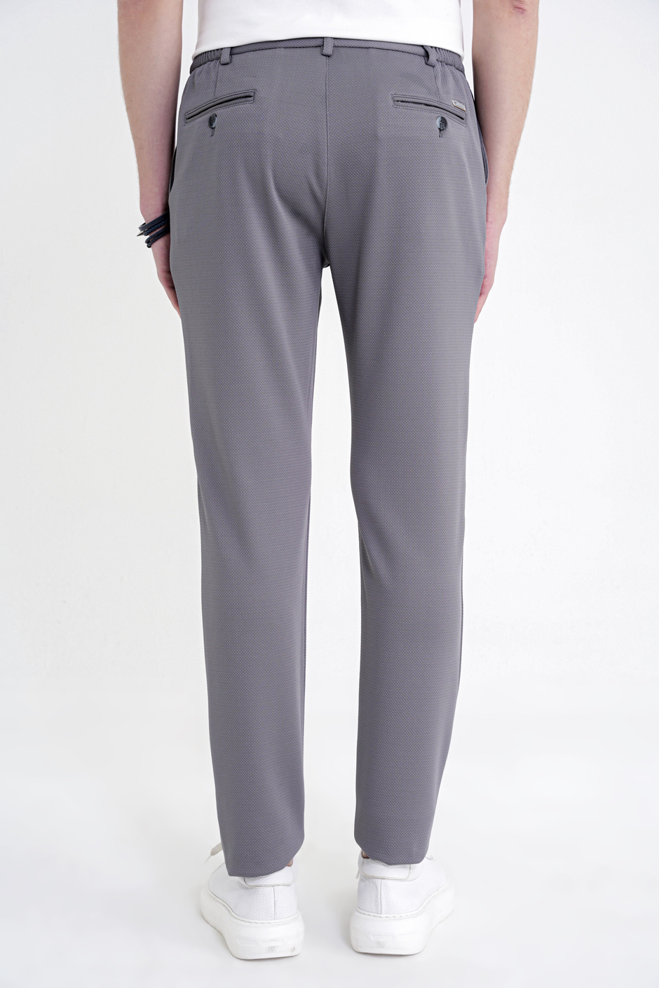 Comfort Fit Rahat Kalıp Beli Lastikli Armürlü Dokuma Esnek Pamuklu Gri Jogger Pantolon P 1217