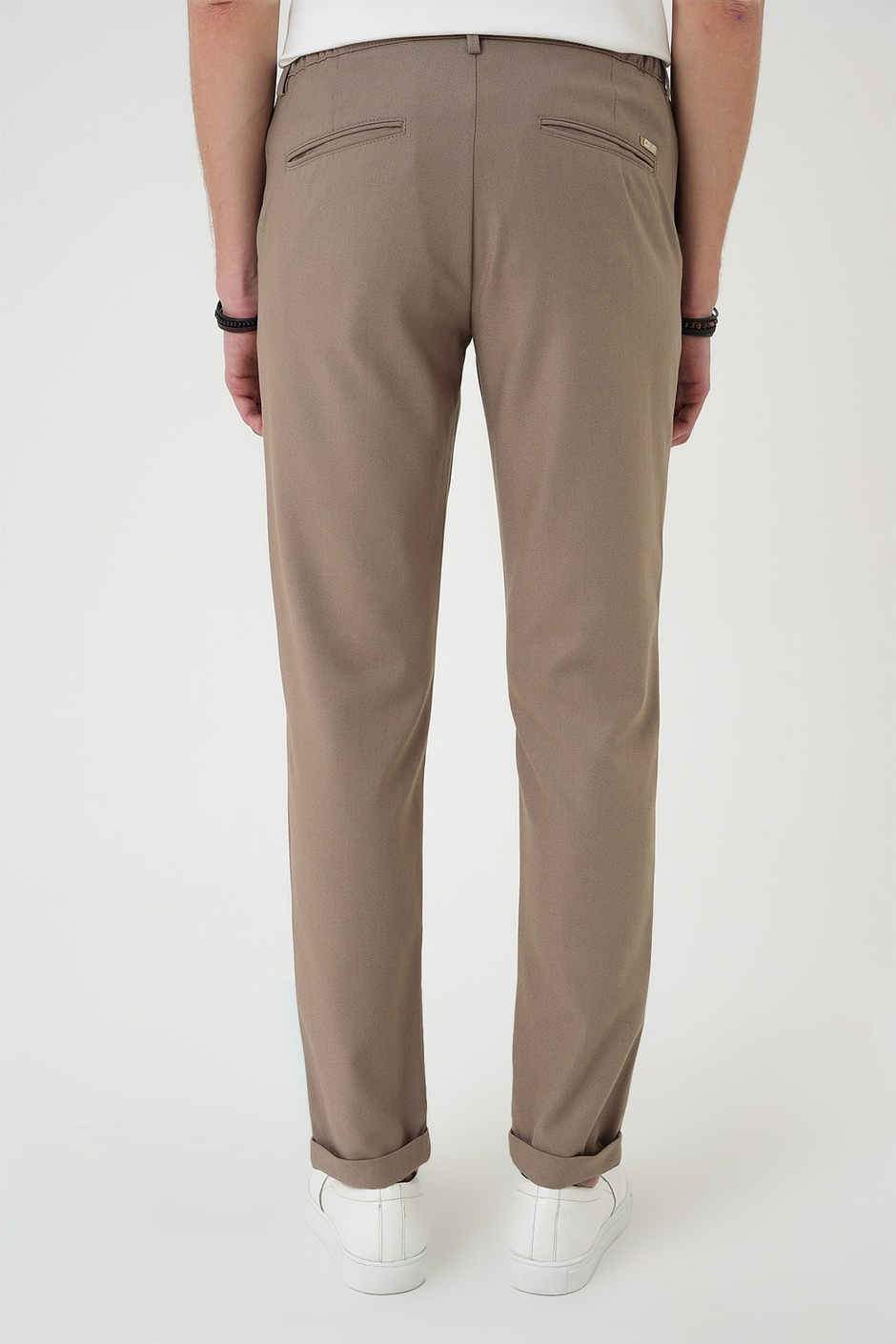 Comfort Fit Rahat Kalıp Beli Lastikli Dokulu Koyu Bej Jogger Pantolon  P 1186