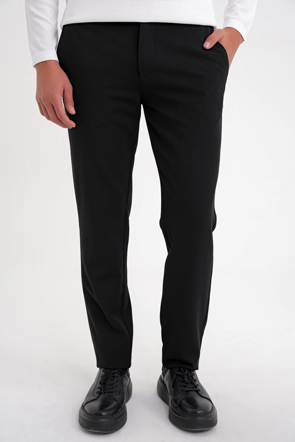 Comfort Fit Rahat Kalıp Beli Lastikli Esnek Pamuklu Düz Siyah Pantolon P 1200