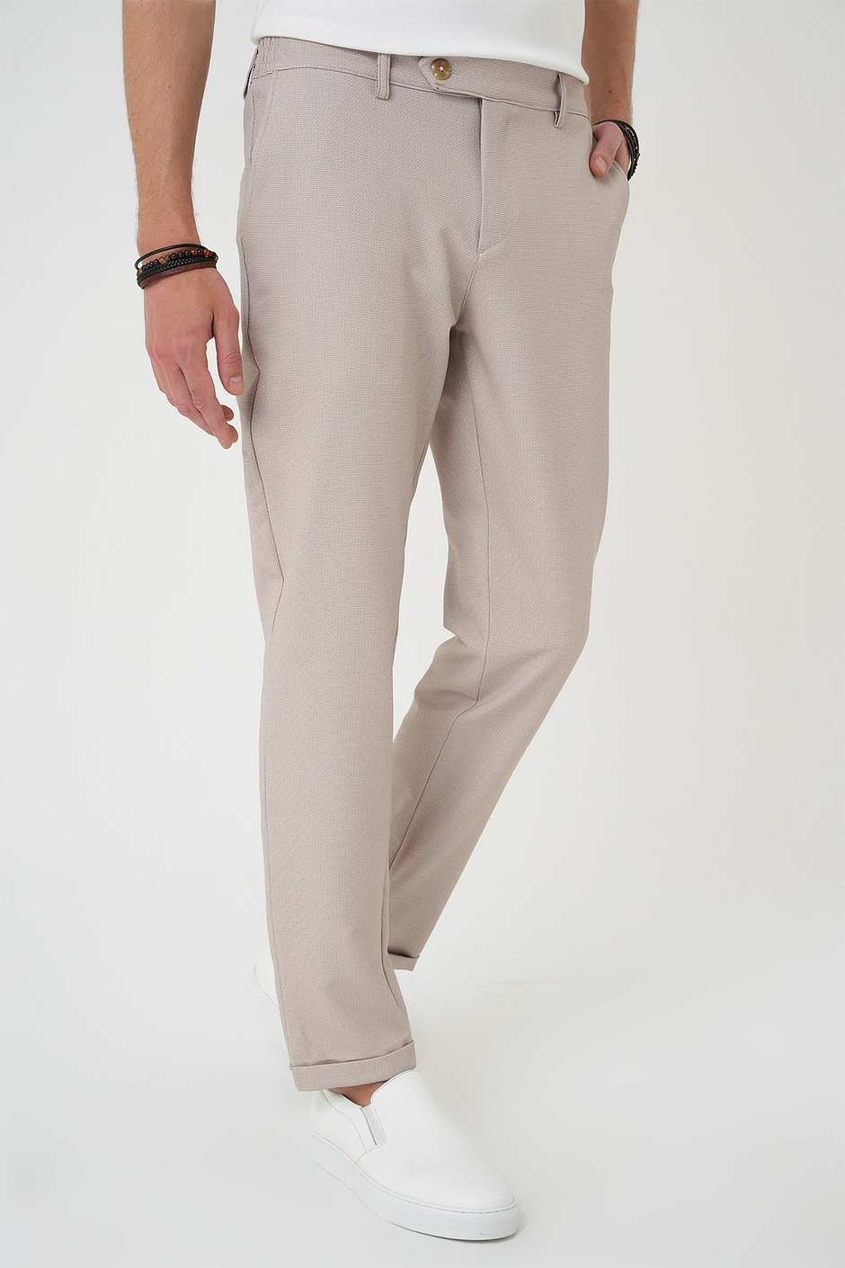 Comfort Fit Rahat Kalıp Beli Lastikli Bej Jogger Pantolon  P 1181