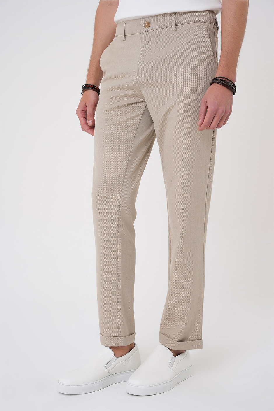 Comfort Fit Rahat Kalıp Beli Lastikli Bej Jogger Pantolon  P 1183