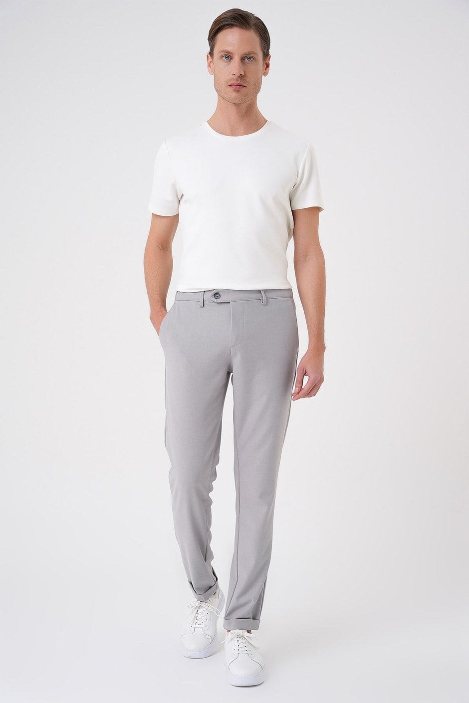 Comfort Fit Rahat Kalıp Beli Lastikli Dokulu Gri Jogger Pantolon  P 1186