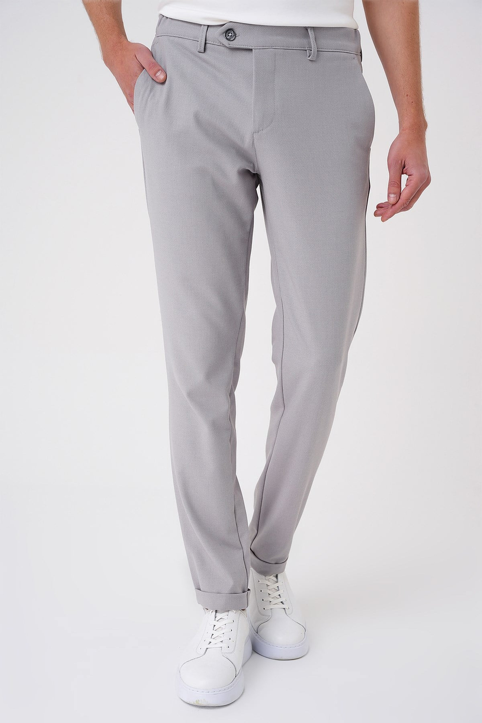 Comfort Fit Rahat Kalıp Beli Lastikli Dokulu Gri Jogger Pantolon  P 1186
