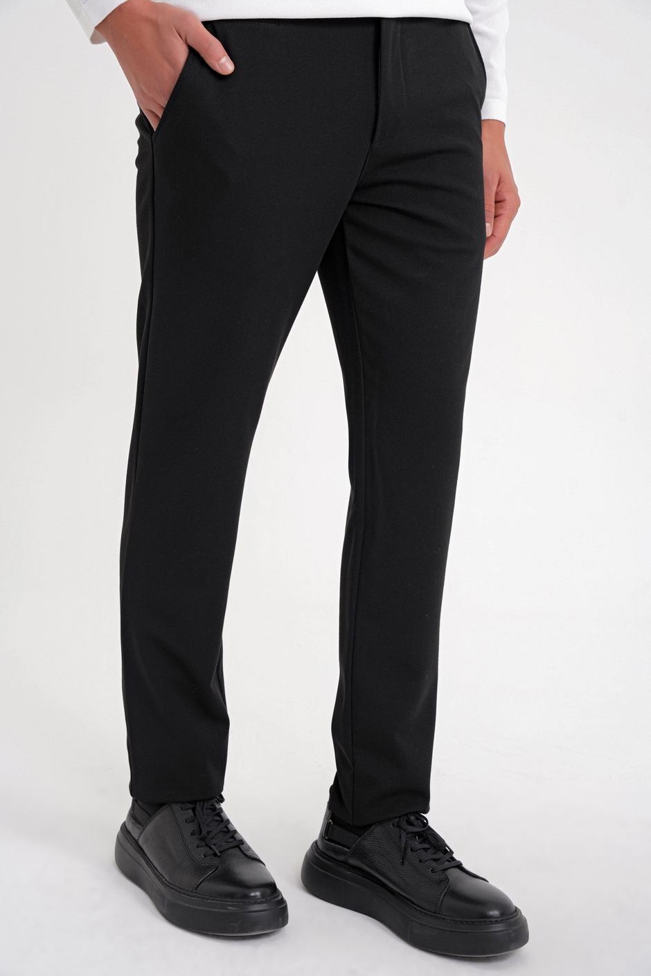 Comfort Fit Rahat Kalıp Beli Lastikli Esnek Pamuklu Düz Siyah Pantolon P 1200