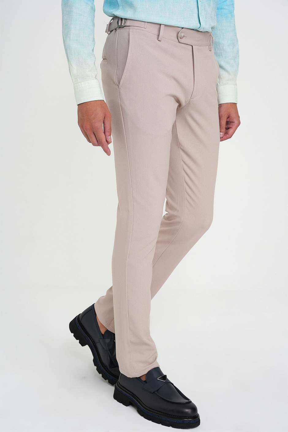 Comfort Fit Rahat Kalıp Beli Lastikli Yandan Tokalı Esnek Bej Jogger Pantolon P 1178
