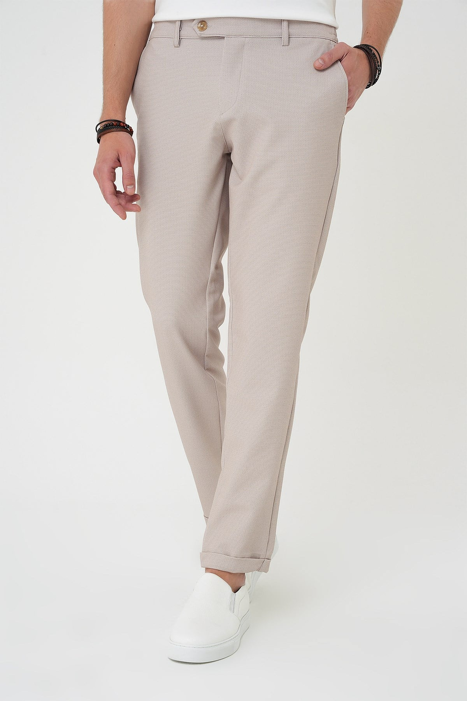 Comfort Fit Rahat Kalıp Beli Lastikli Bej Jogger Pantolon  P 1181