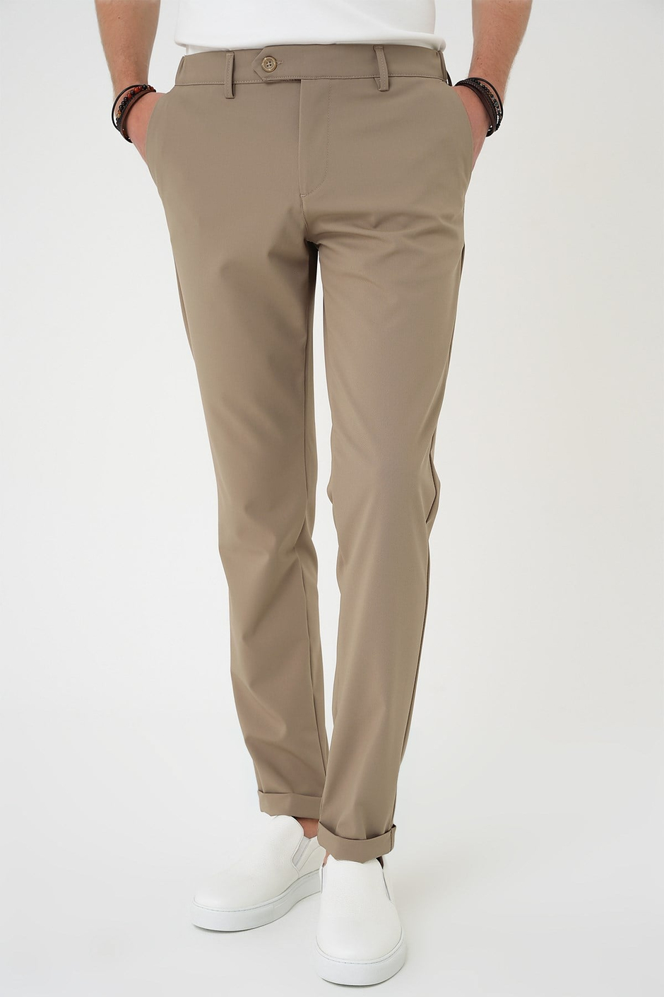 Comfort Fit Rahat Kalıp Beli Lastikli Bej Jogger Pantolon  P 1184