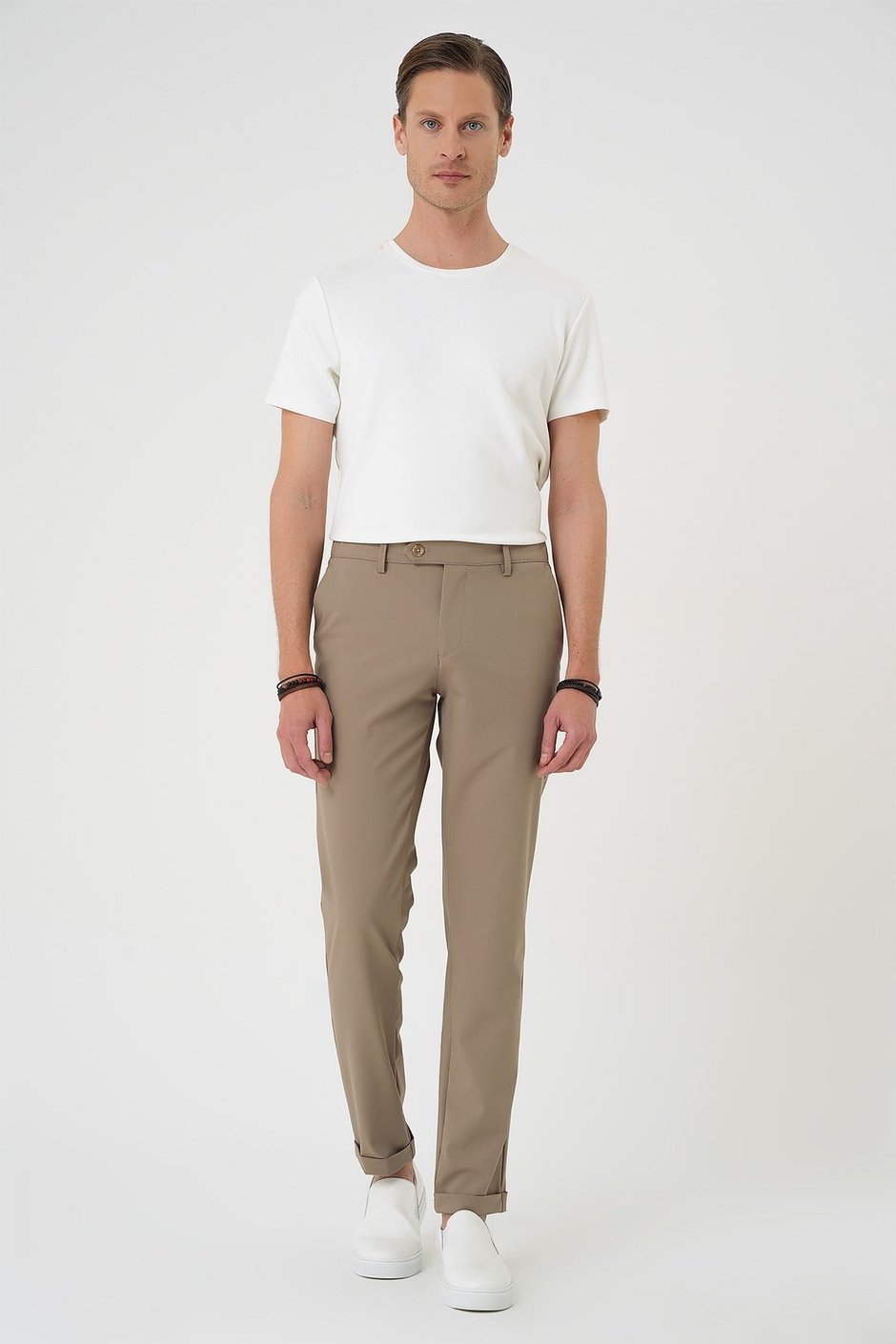 Comfort Fit Rahat Kalıp Beli Lastikli Bej Jogger Pantolon  P 1184